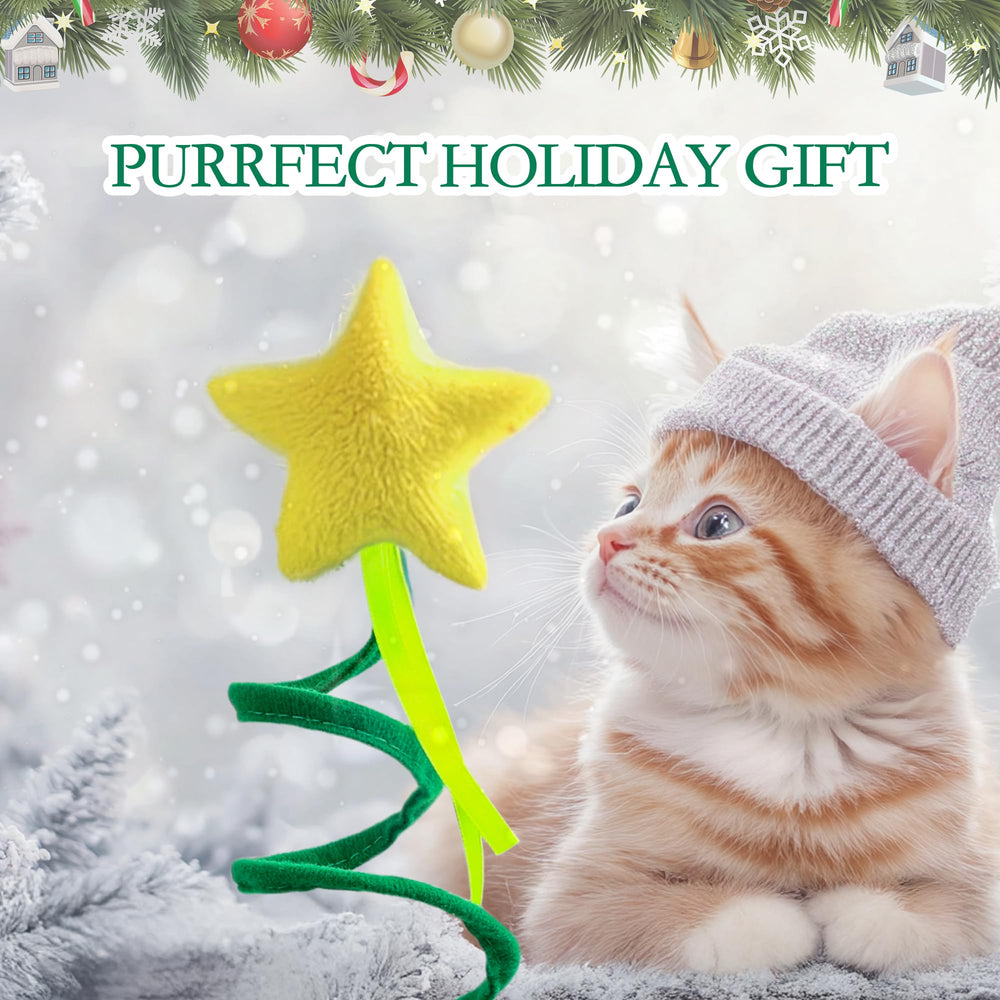 PAWISE Christmas Tree toy top star attracts kittens for active, engaging play sessions.