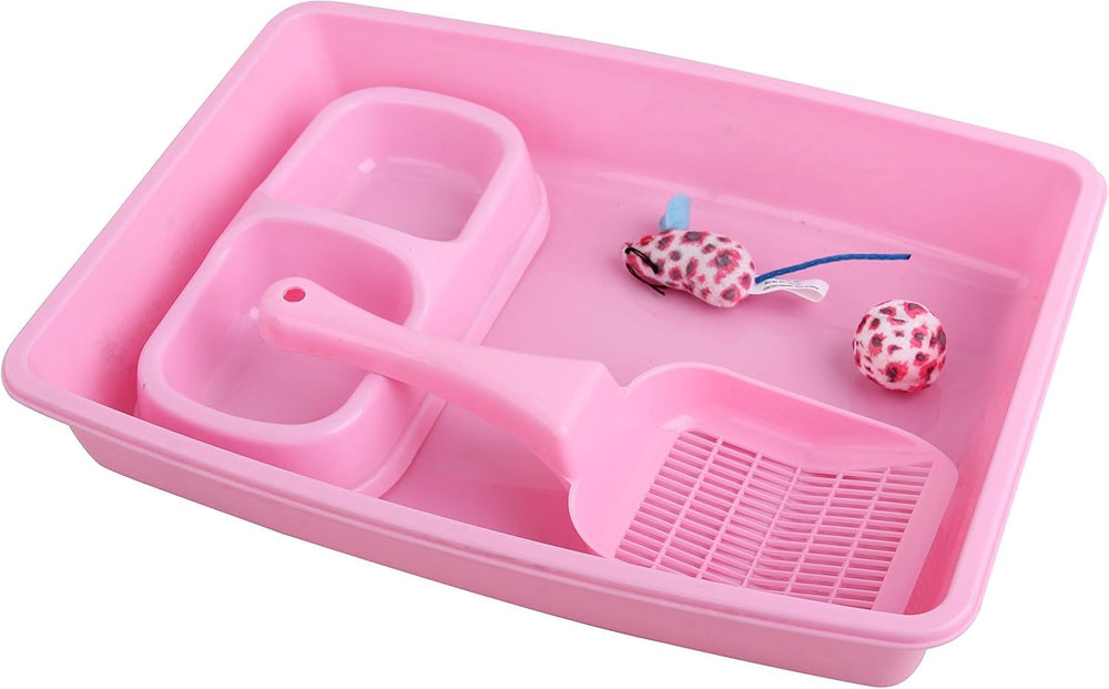 PAWISE small cat litter box kit low-entry pan pink, easy access for new kittens