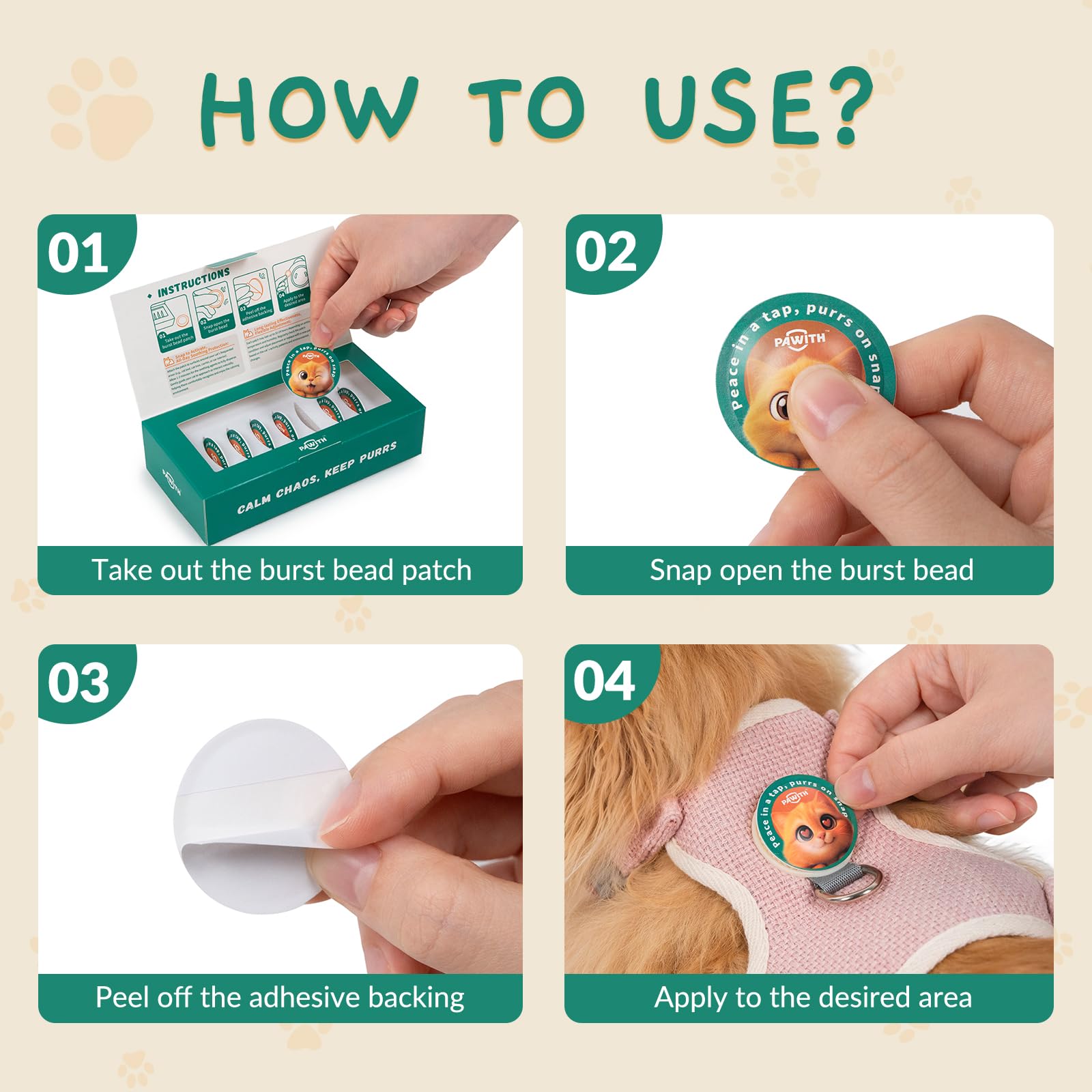 Pawith Cat Calming Patch 7-patches-box emphasizes long-lasting 24-hour coverage