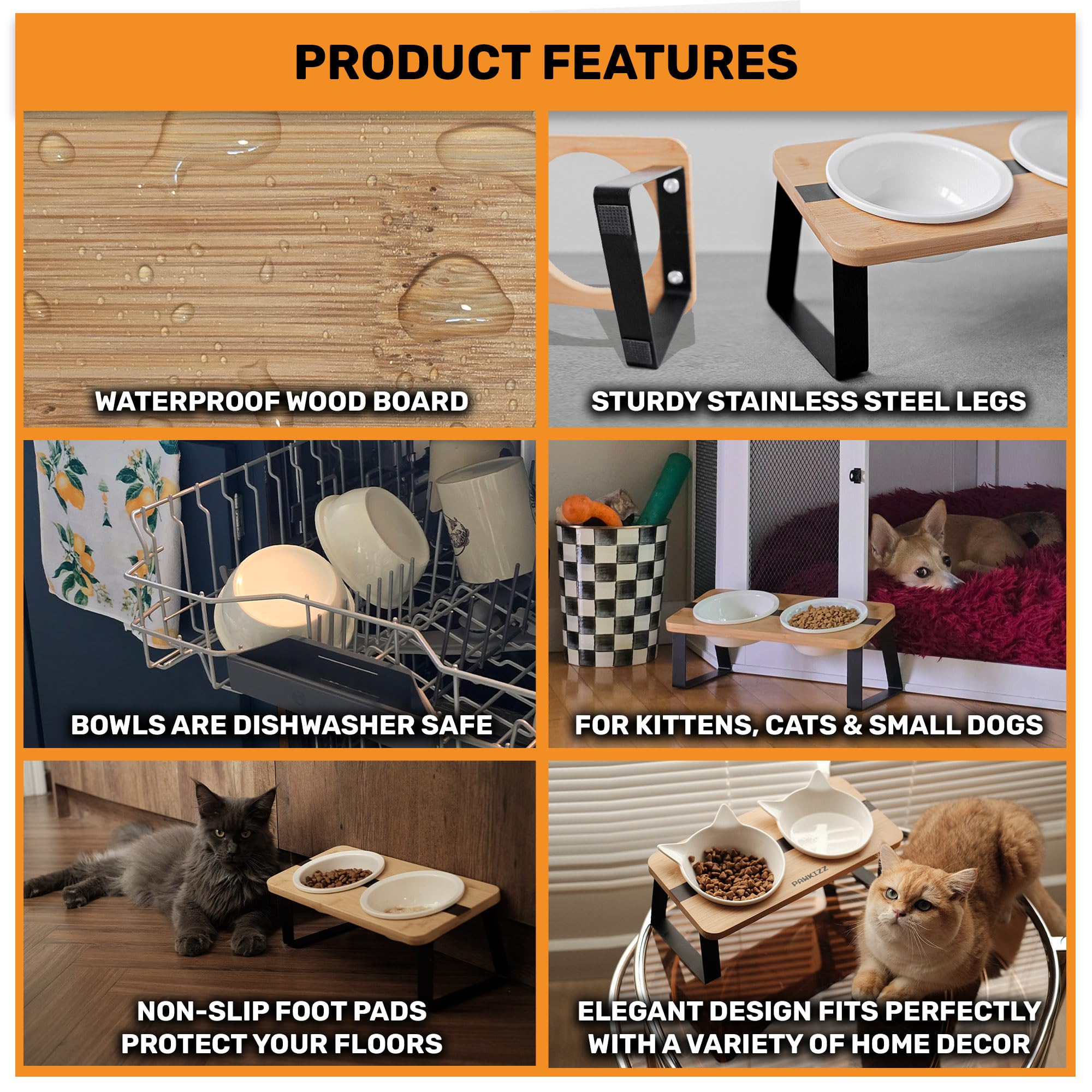 Pawkizz bamboo base with anti-slip feet provides stability during feeding on any surface