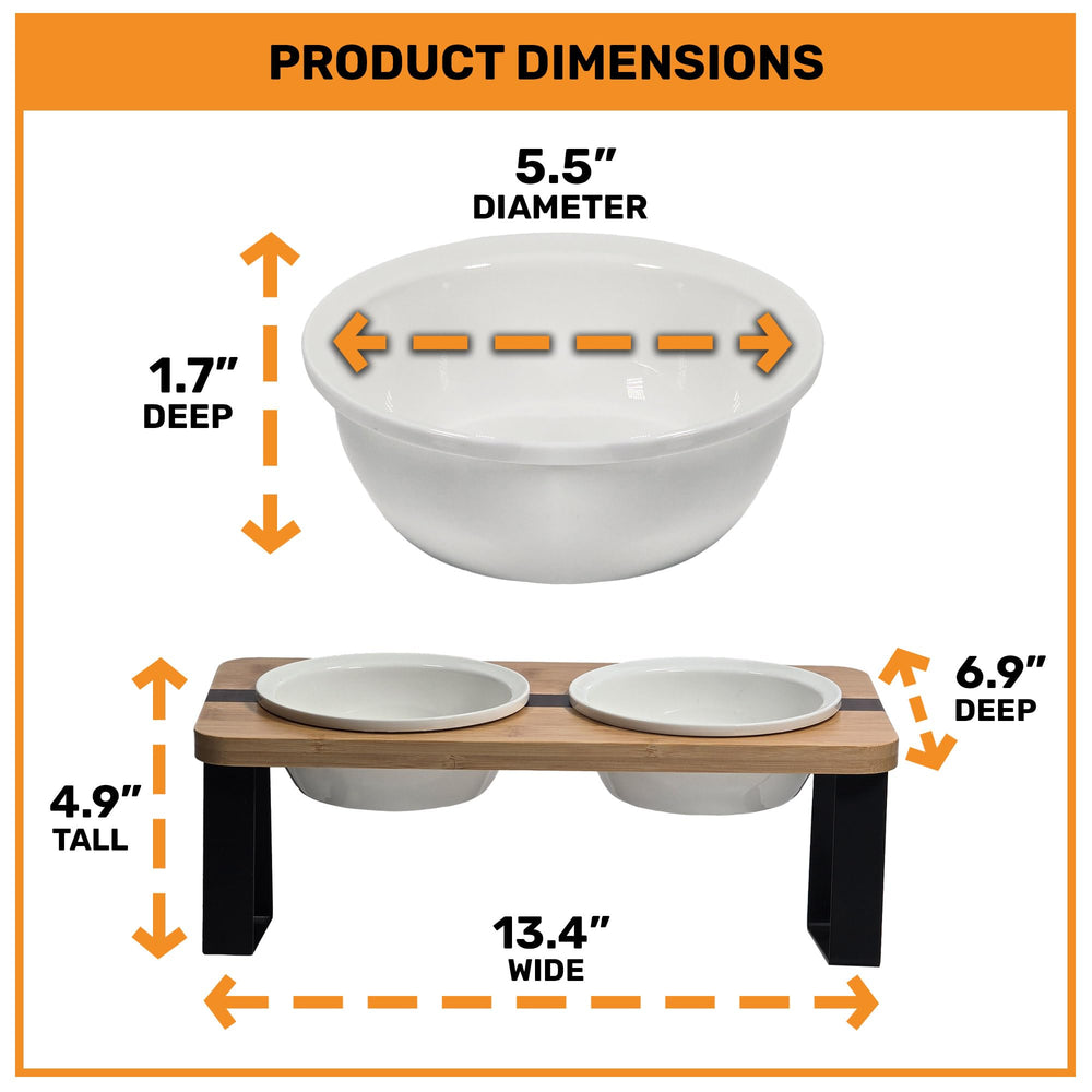 Pawkizz water-sealed bamboo stand keeps bowls in place and reduces spills during meals