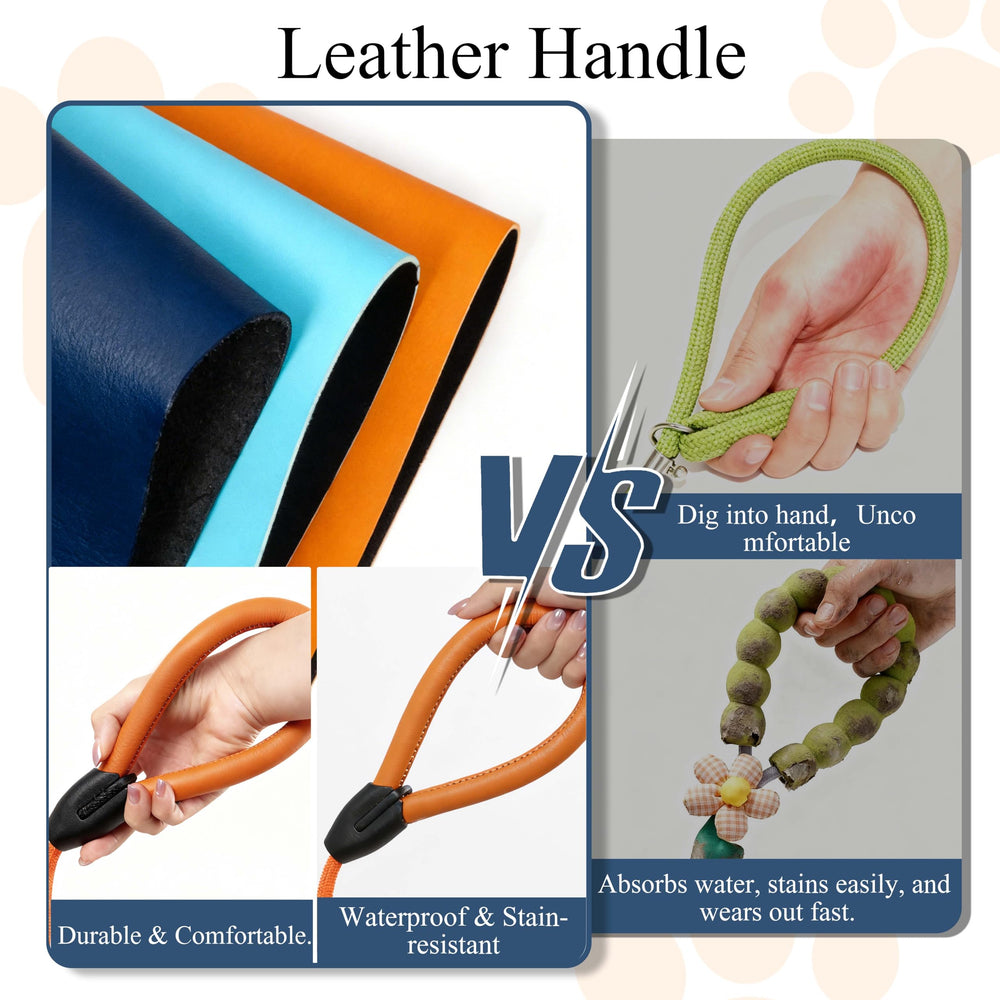 Pawkooly Rope Dog Leash microfiber leather handle detail, dirt-resistant for easy maintenance