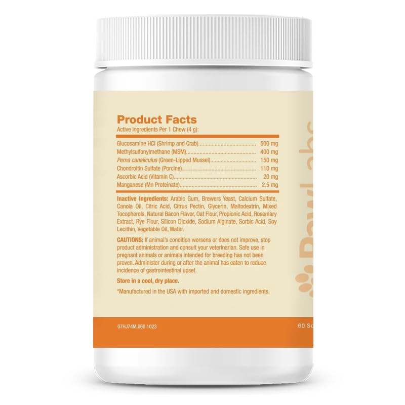 Pawlabs G-Max chews bacon-flavor for tasty daily joint support treat.