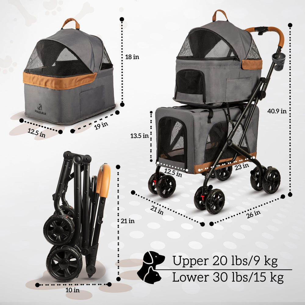 PAWLALA folded stroller compact view shows easy storage in homes or cars.