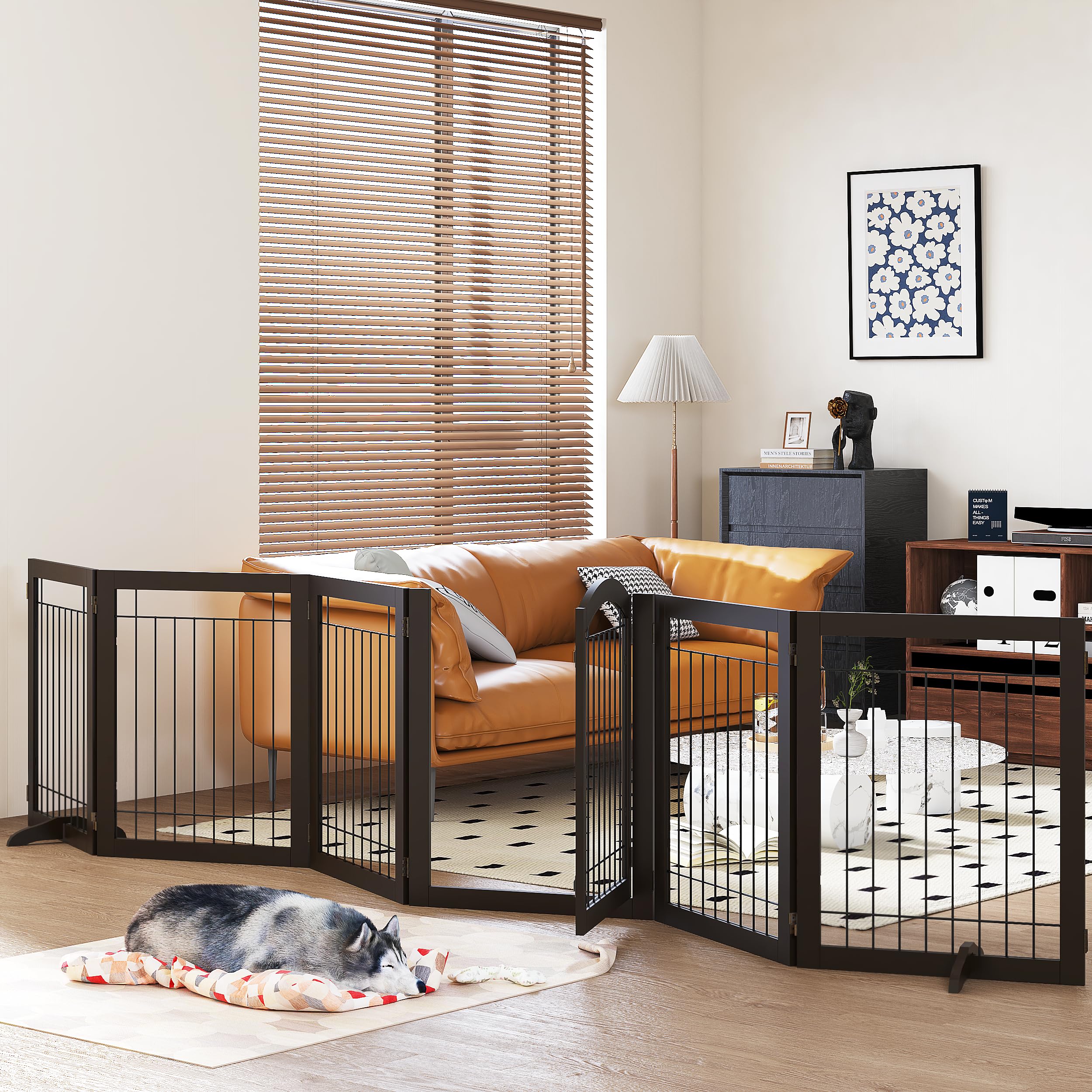 PAWLAND 144 inch extra wide gate assembly showing modular panels for flexible room layouts