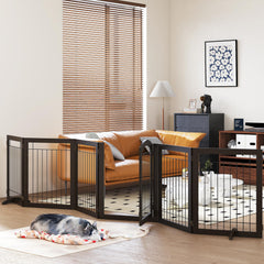 PAWLAND 144 inch extra wide gate assembly showing modular panels for flexible room layouts