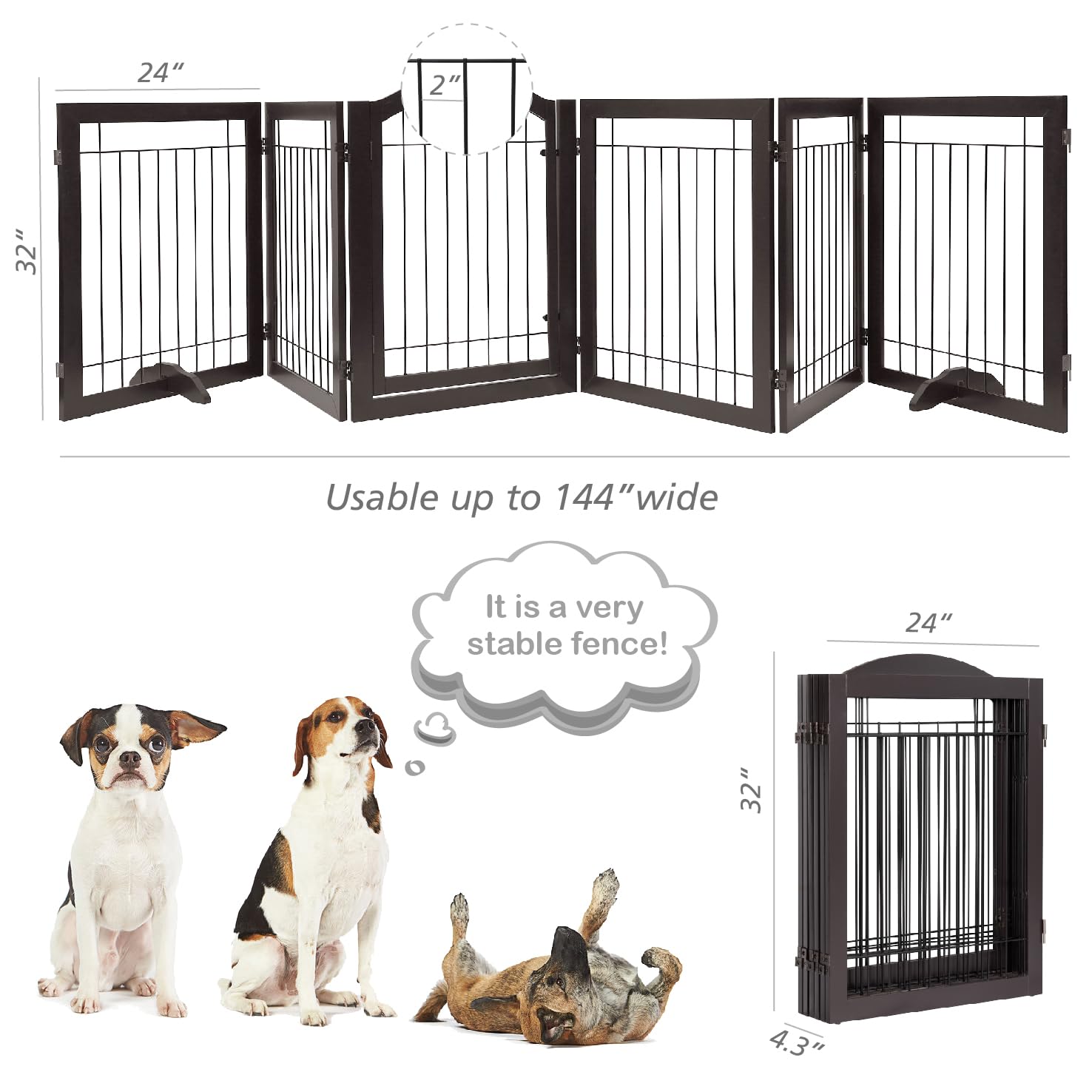 PAWLAND 144 inch by 32 inch open gate dimensions providing broad coverage for pets