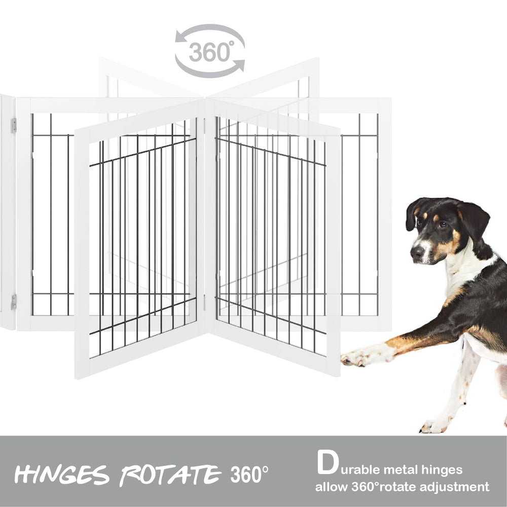 PAWLAND extra-wide 144W by 32H gate shown in living area.