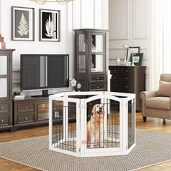 PAWLAND six-panel gate assembly shows flexible room-to-room configuration.