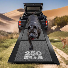 Pawlify dog ramp extended in car showing gentle incline for easy access