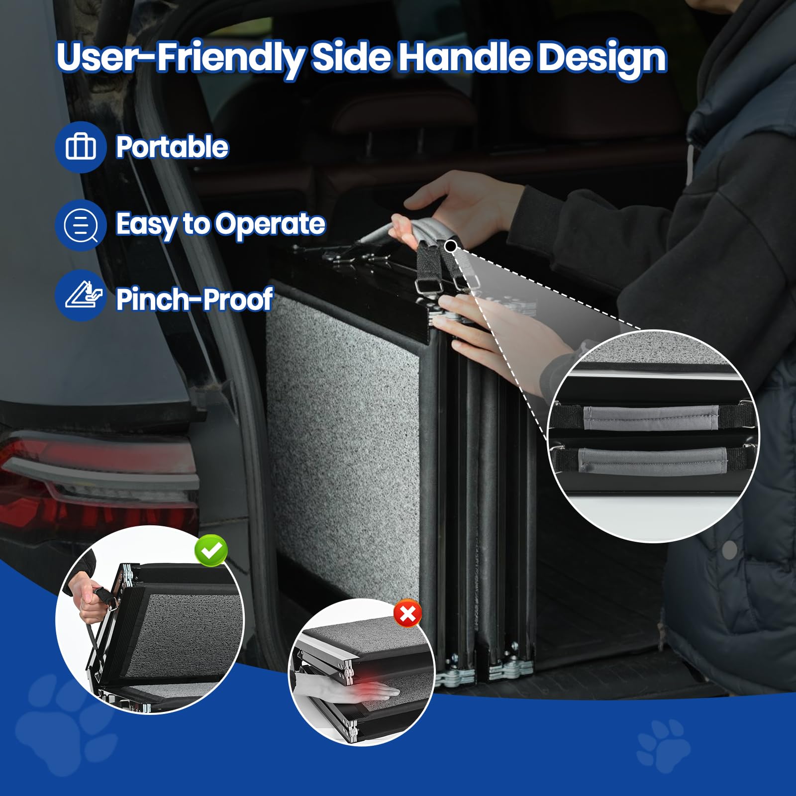 Pawlify dog ramp folded compact storage beside sofa