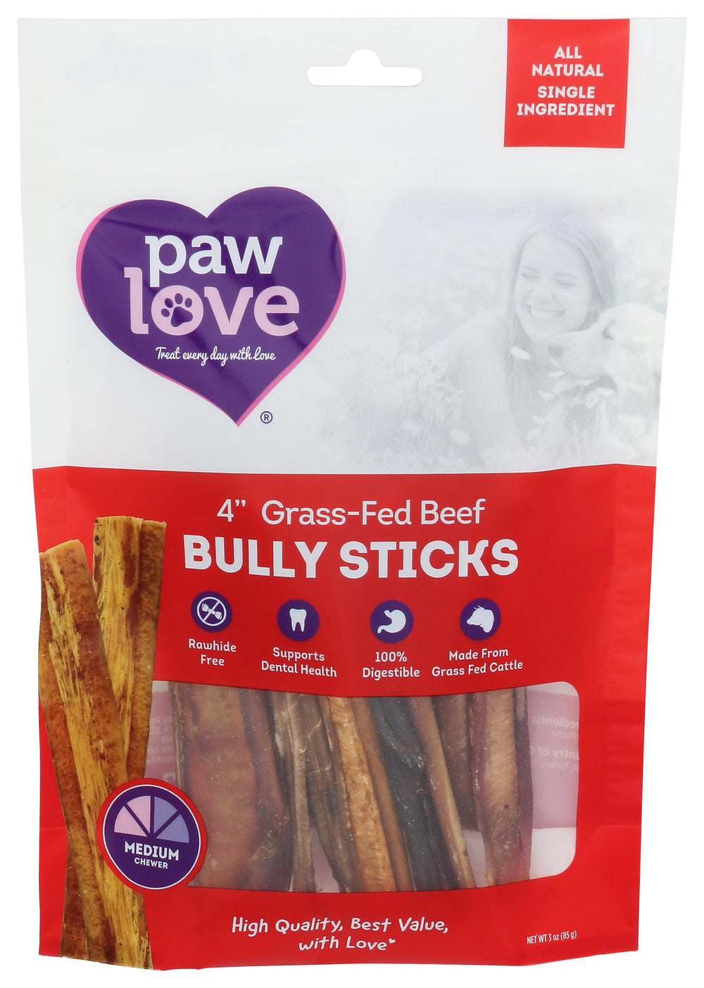 PawLove bully dog chew 4-inch pack for durable chewing on medium to large dogs