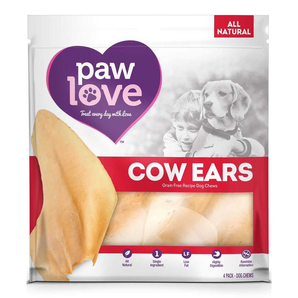 PawLove Cow Ears pack shot highlights single-ingredient beef chew for dogs