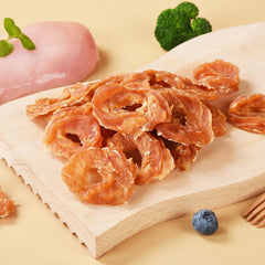 Pawmate chicken jerky rings promo pack features protein-rich treats for active dogs.