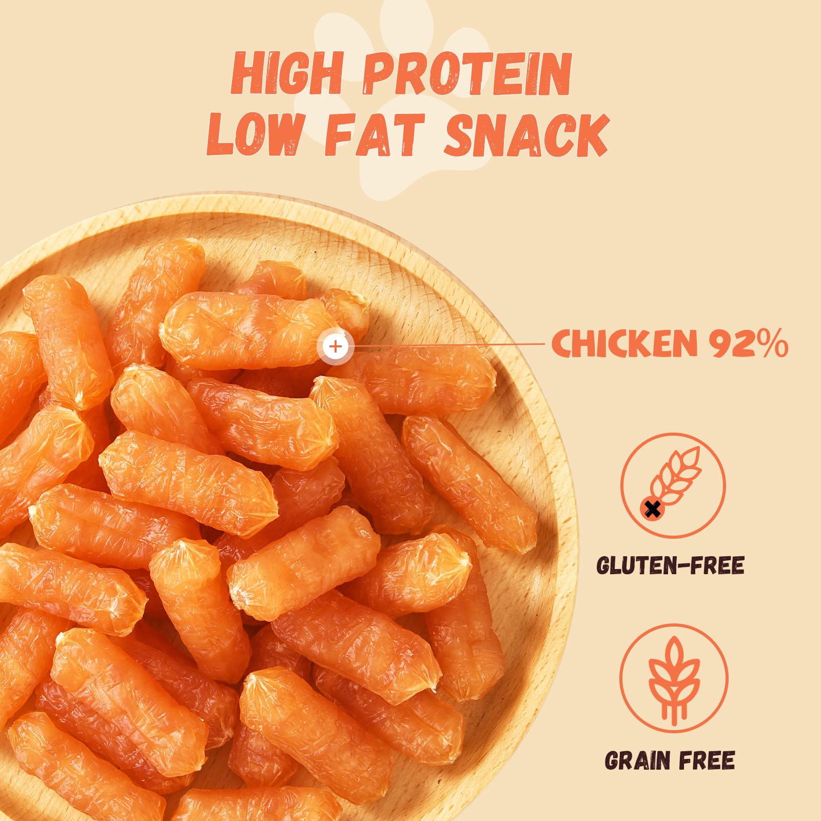 Pawmate chicken sausages close-up texture showing chewy bite for training rewards