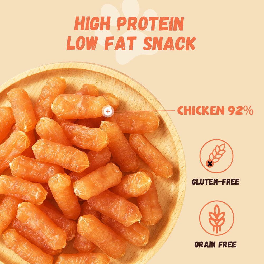 Pawmate chicken sausages close-up texture showing chewy bite for training rewards