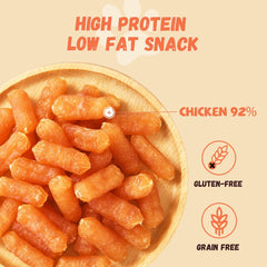 Pawmate chicken sausages close-up texture showing chewy bite for training rewards