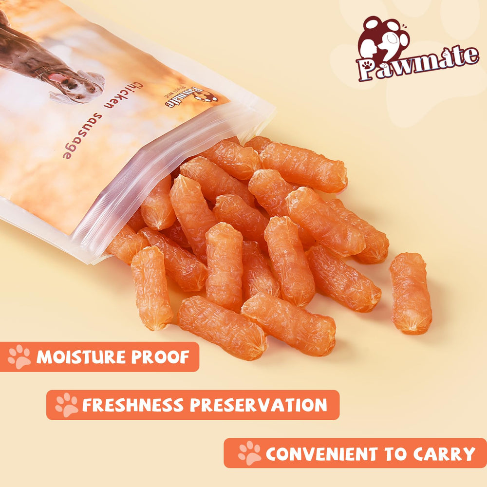 Pawmate dog treats chicken sausages dental-health benefits close-up showing texture