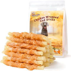 Pawmate chicken-wrapped cod sticks pack for durable chew sessions.