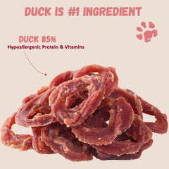Close-up of Pawmate duck jerky rings texture for long chew during training