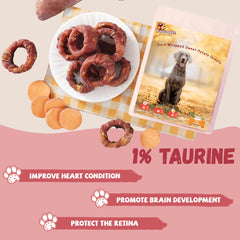 Dog enjoys a donut during training, illustrating easy rewards for small to large breeds.