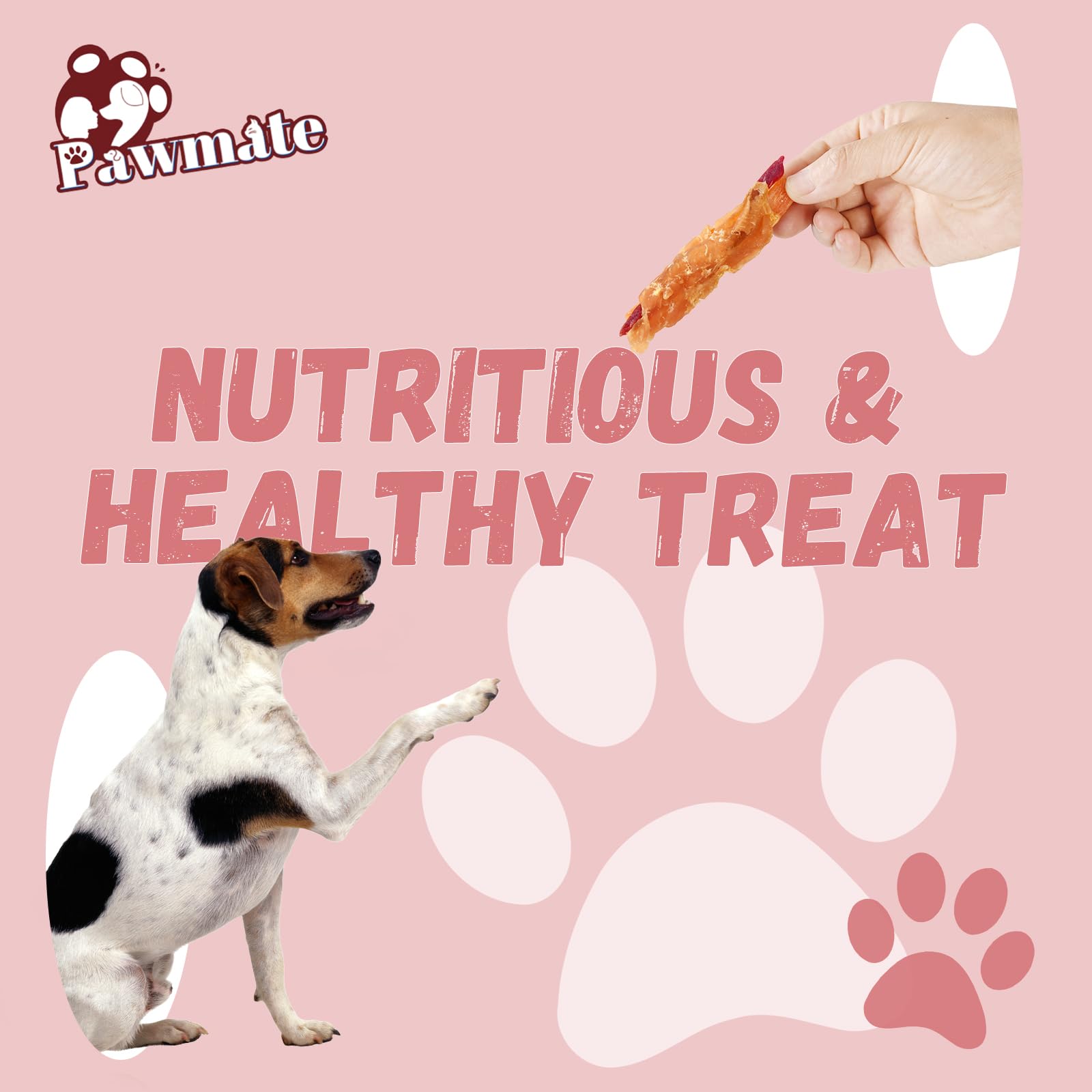Pawmate wrap con pollo real, sabor sabroso para perros curiosos al comer.