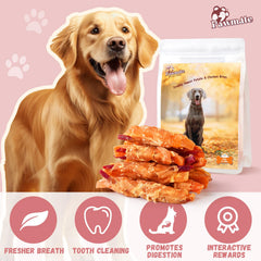 Pawmate Wraps con pollo real, fuente de proteína para perros activos.