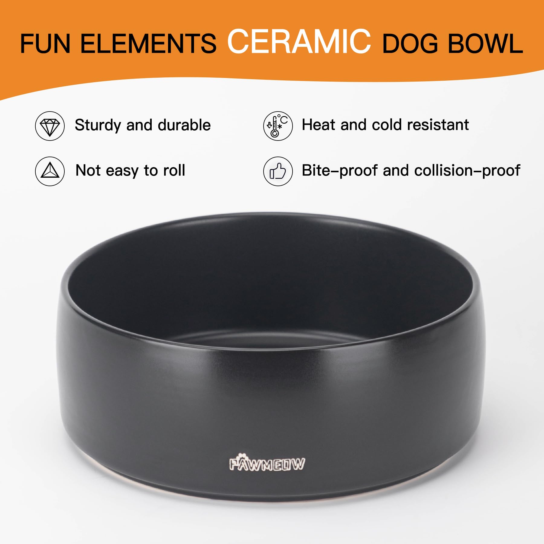 PawMeow smooth-glazed ceramic surface highlights durability and easy cleaning.