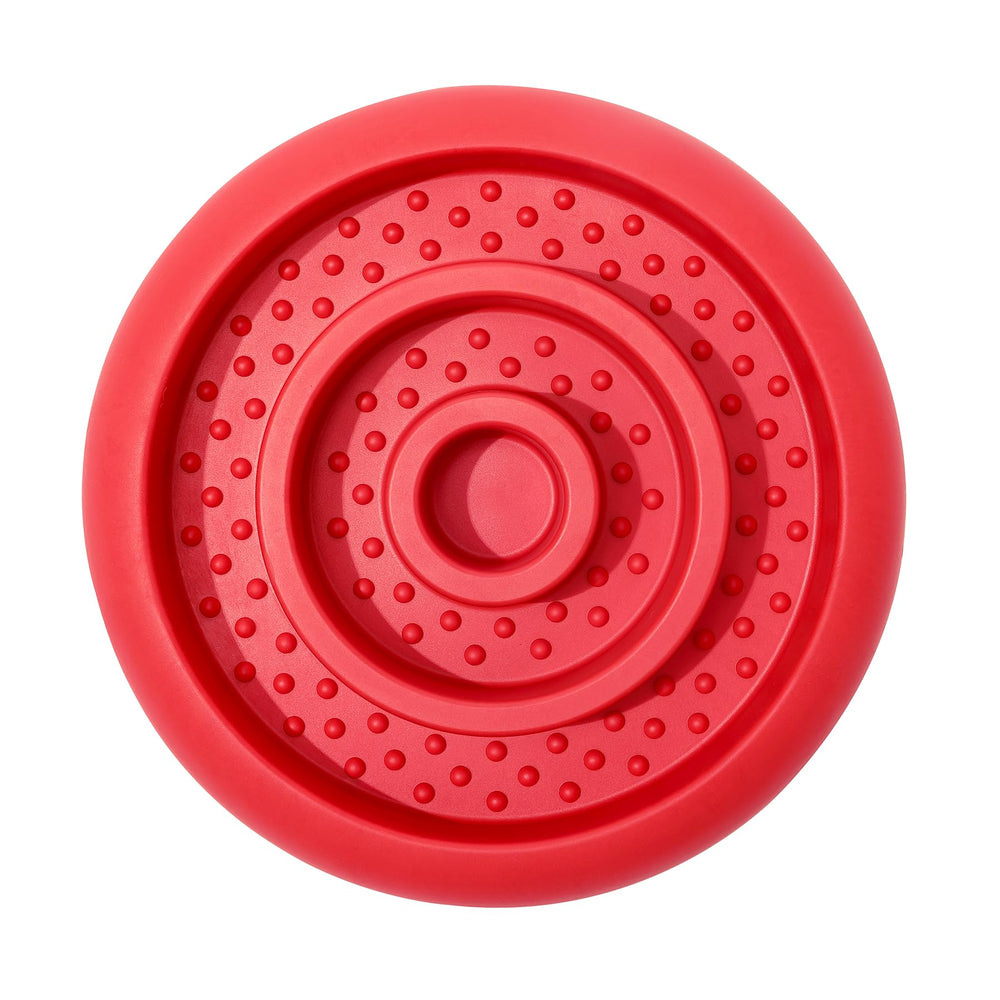Pawnana slow feeder lick mat for dogs in red, slows eating and boosts engagement.