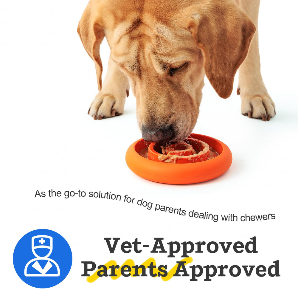 Pawnana slow feeder lick mat orange color offers high visibility during playtime.