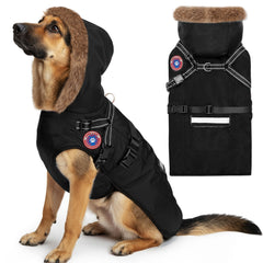 PAWNISAW dog winter coat with built-in harness close-up showing secure fit