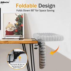 Pawow Cat Desk Bed assembled on desk showing close work companionship and focus