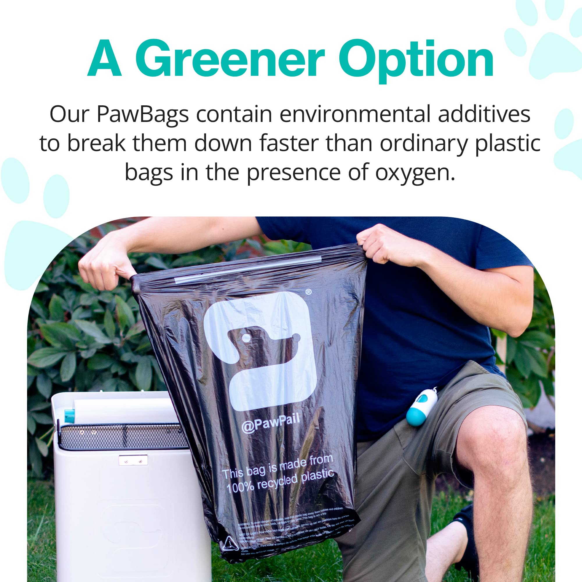 PawPail bags made from 100% recycled plastic supporting eco-friendly cleanup.