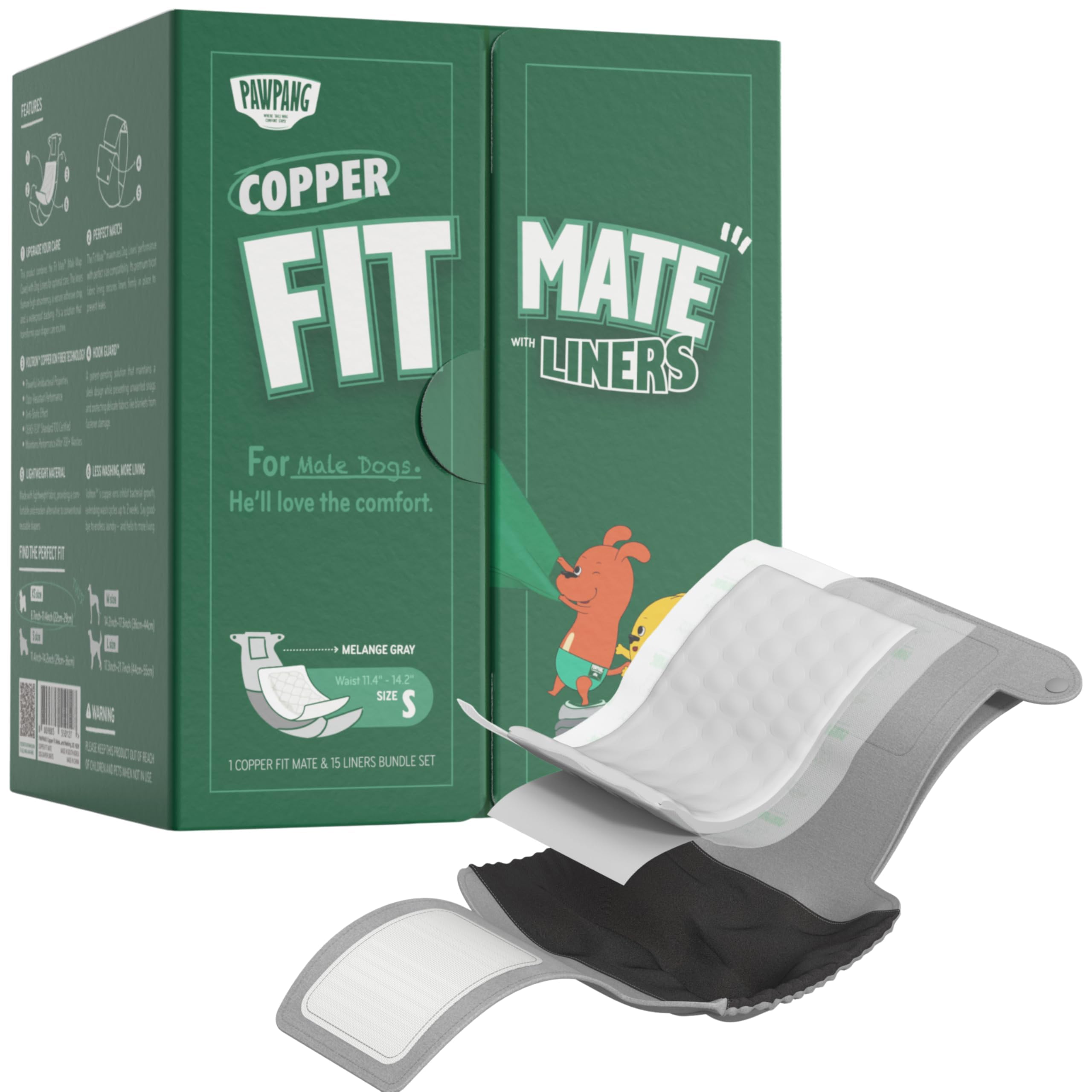 PAWPANG Copper Fit Mate Wrap S on a dog demonstrates secure, slip-free wear for daily comfort.
