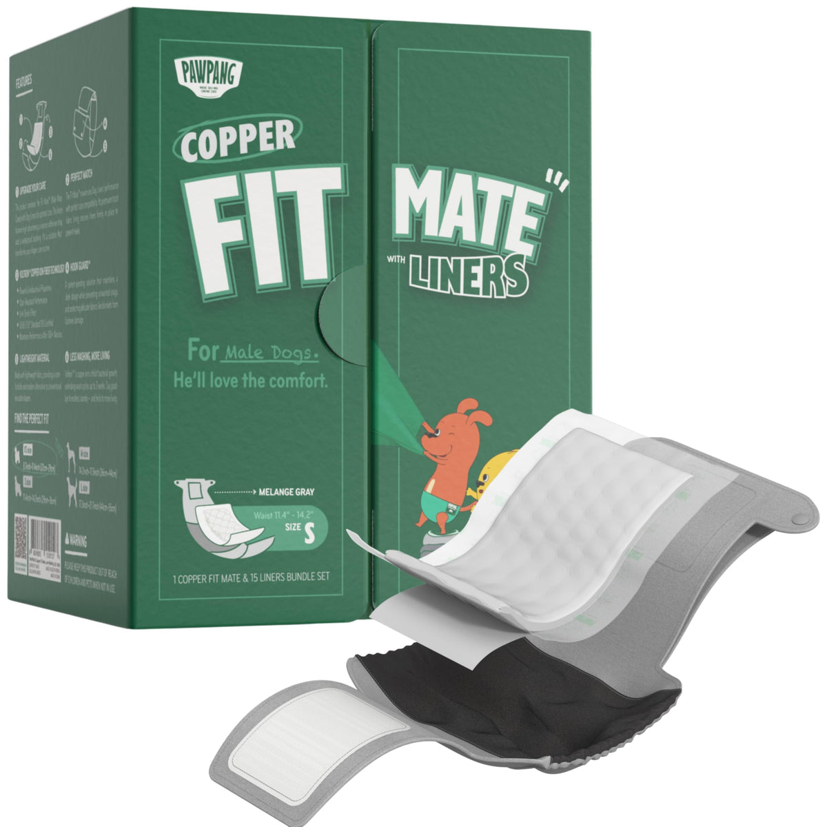 PAWPANG Copper Fit Mate Wrap S on a dog demonstrates secure, slip-free wear for daily comfort.