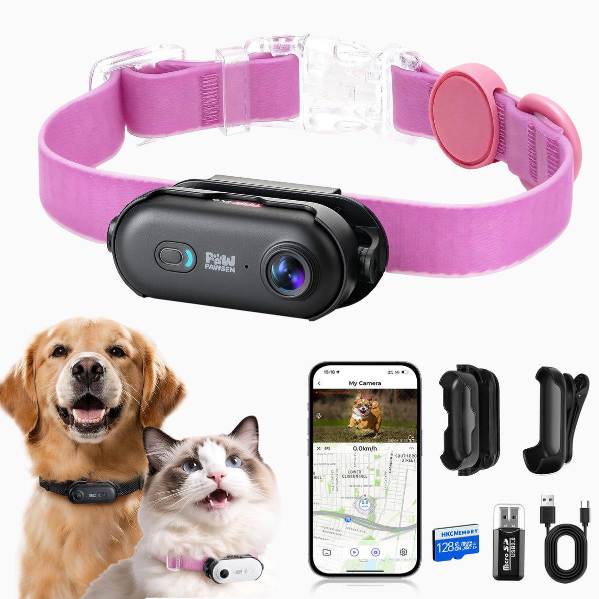 PAWPAWSEN 4K UHD pet camera collar captures crisp outdoor footage.