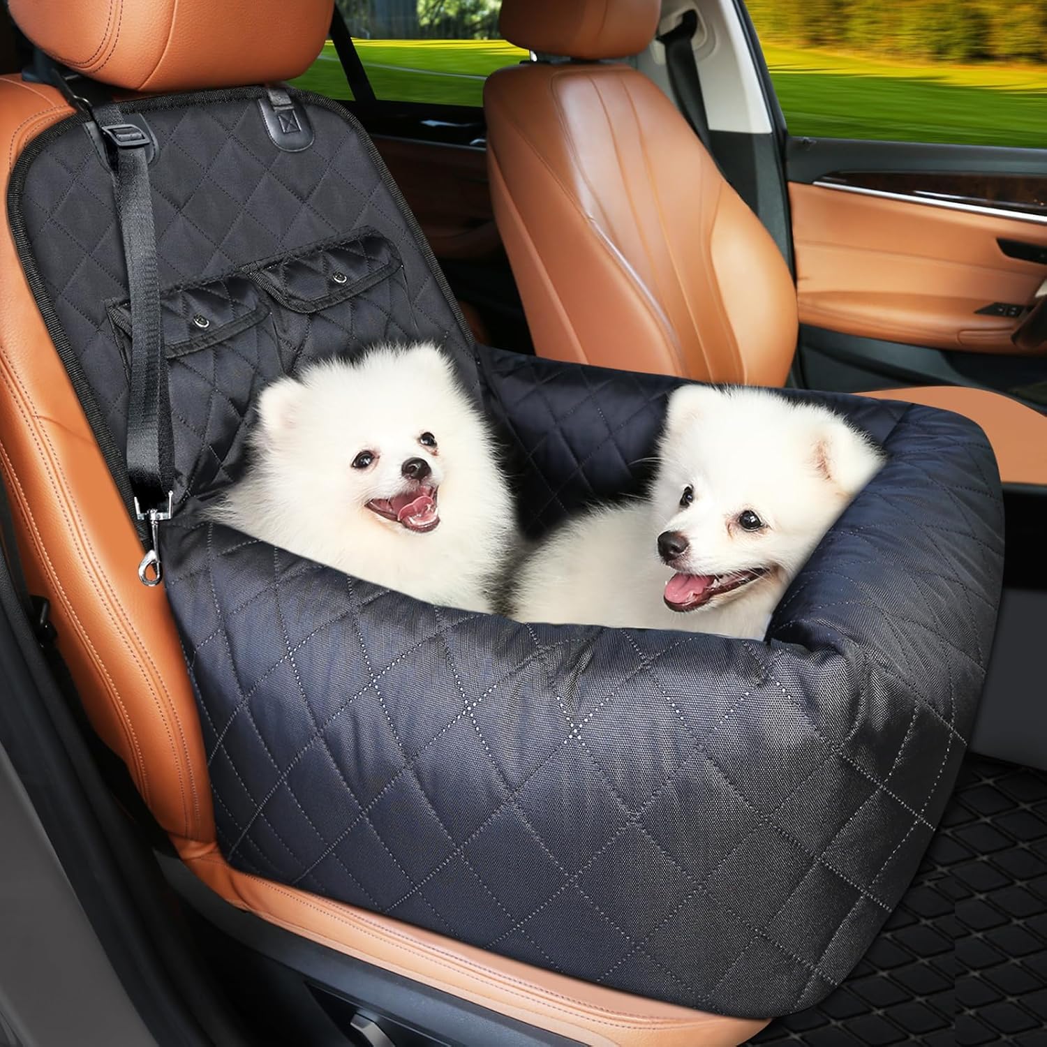 Pawperly dog car seat-bed on front seat elevating your dog for better visibility and comfort