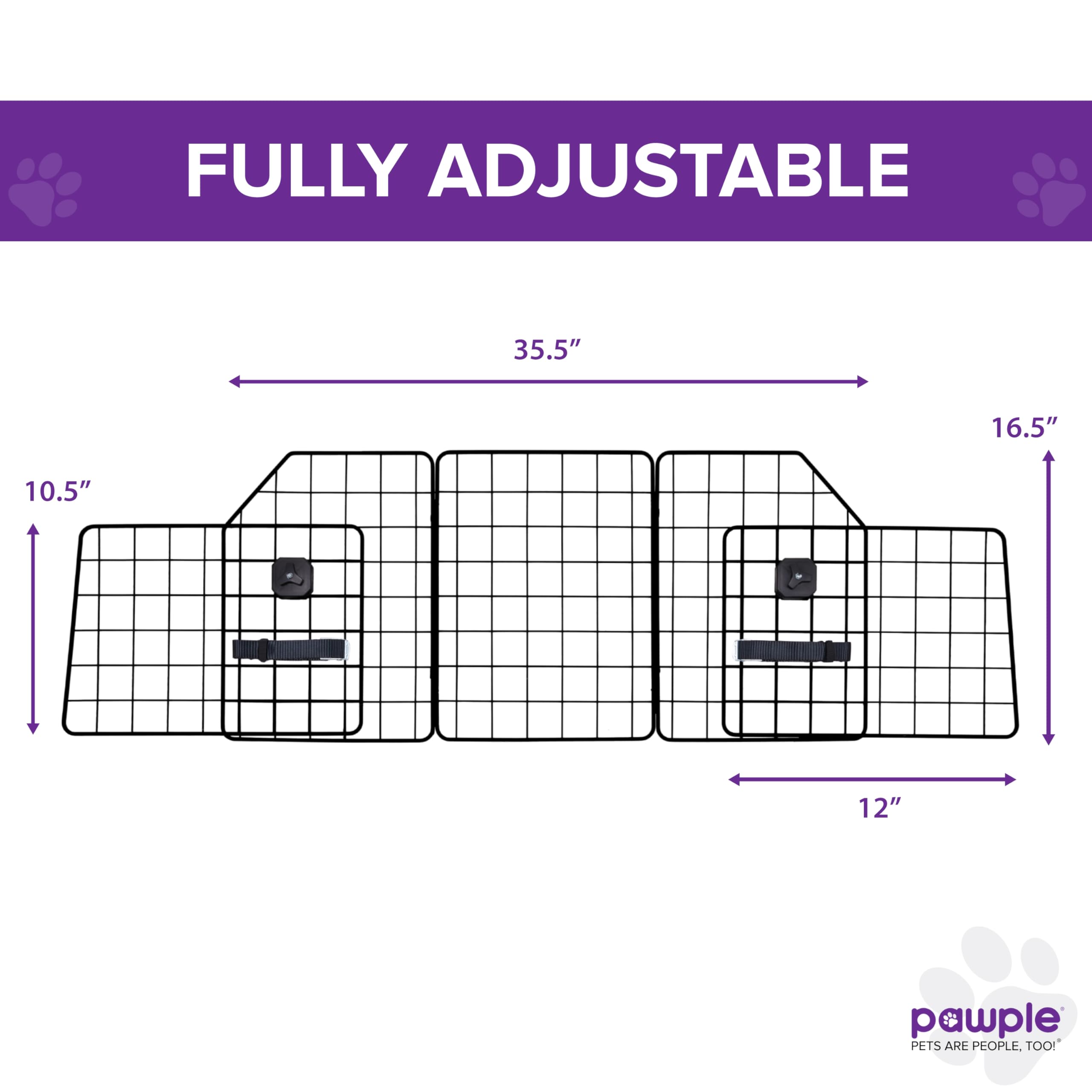 Pawple Dog Car Barrier adjustable side panels for a tailored vehicle fit.