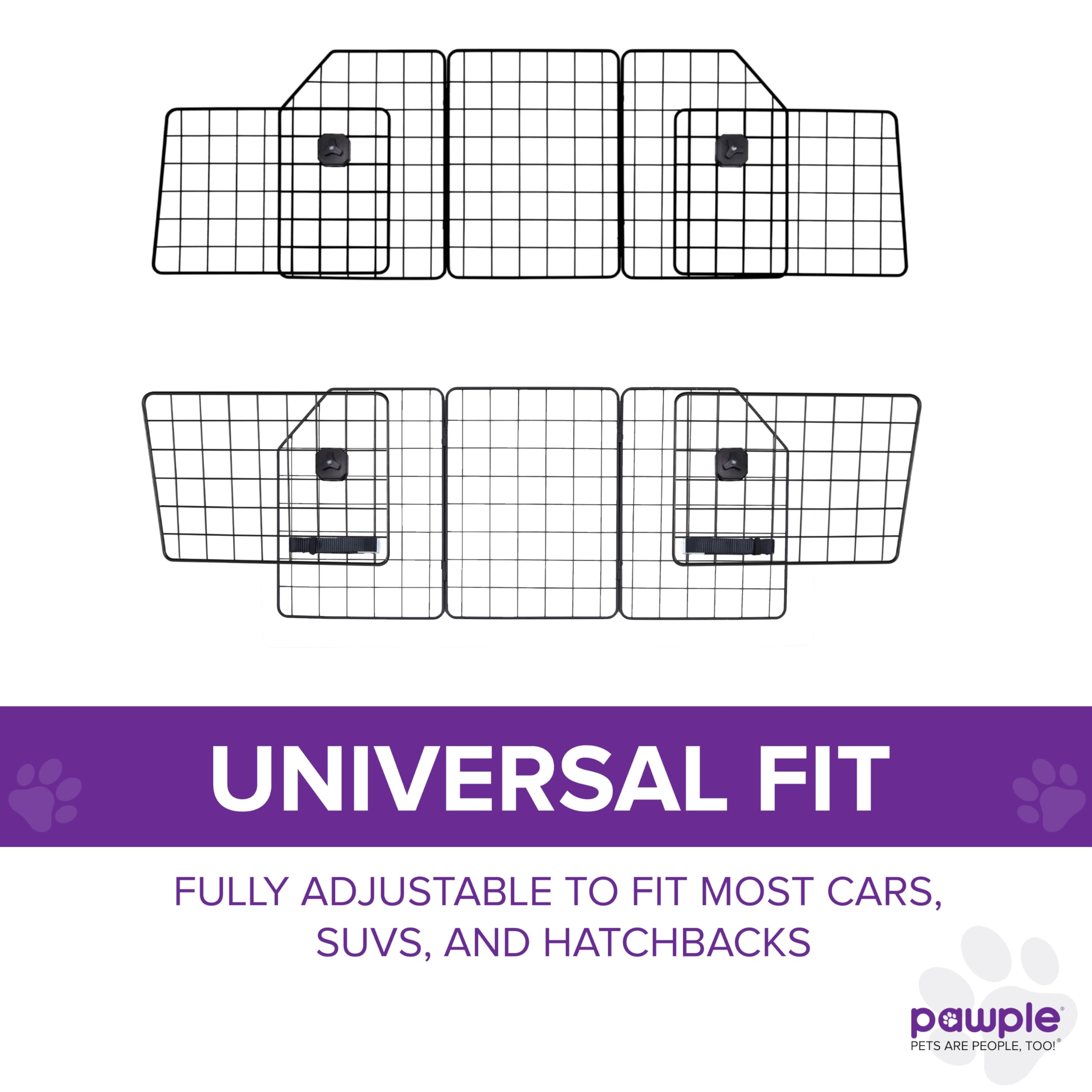 Pawple Dog Car Barrier main panel with precise dimensions for a roomy setup.