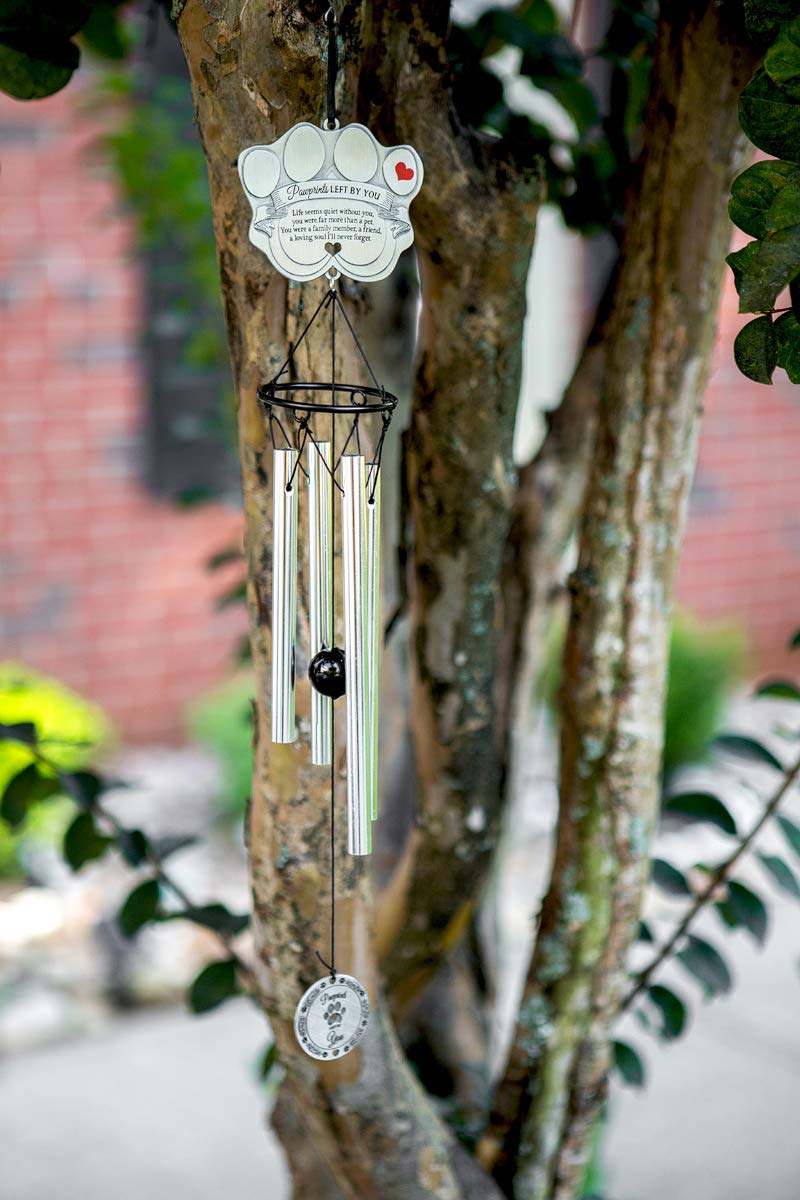 Pawprints Left By You wind chime shows sentiment on both sides for remembrance.