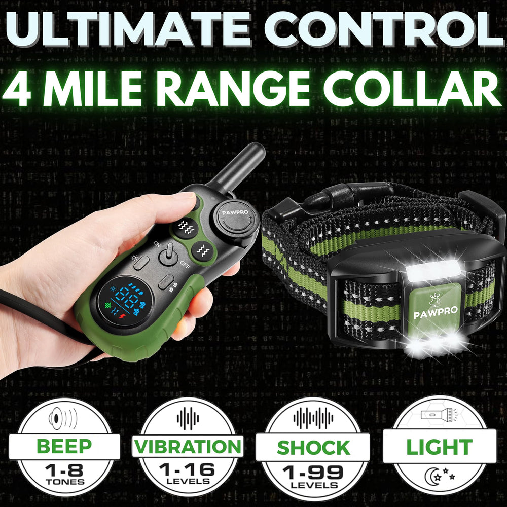 PAWPRO 4 mile range remote enables wide area training for two dogs.