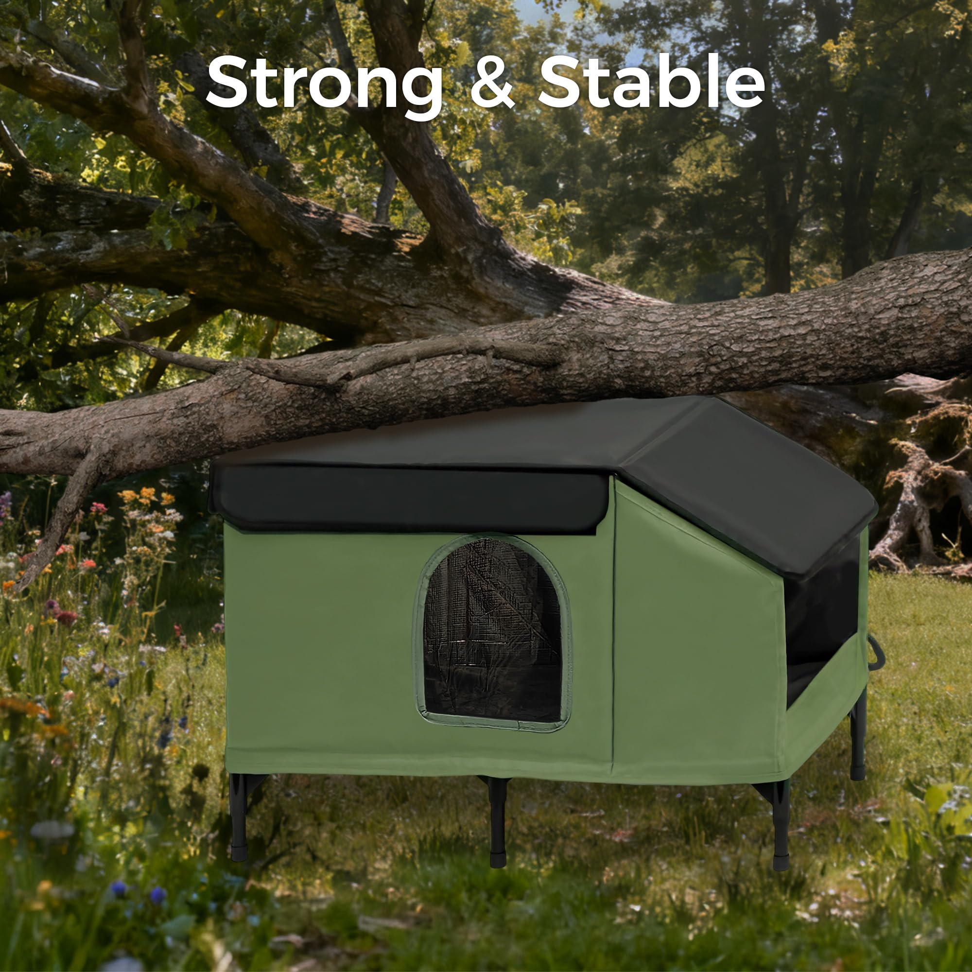PAWPROVED dining area protects food and water from debris and precipitation.