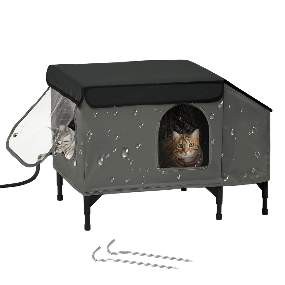 PAWPROVED heated cat house outdoor exterior shows a durable weatherproof shelter.