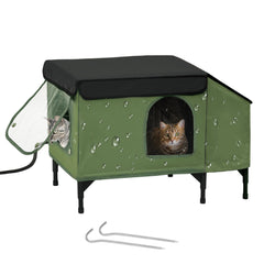 PAWPROVED heated cat house outside with dedicated dining area offering winter warmth and easy feeding.