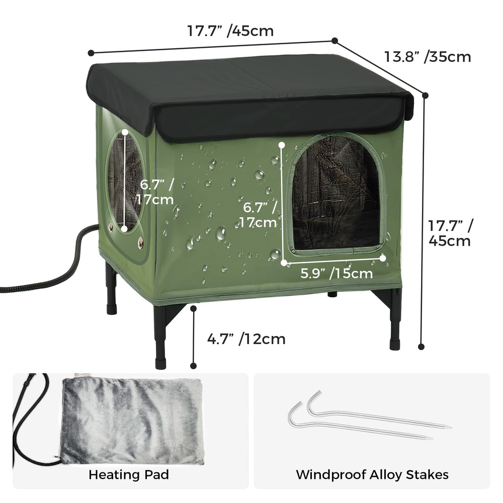 PAWPROVED raised-feet-cat-house: elevated design keeps interior dry in rain.