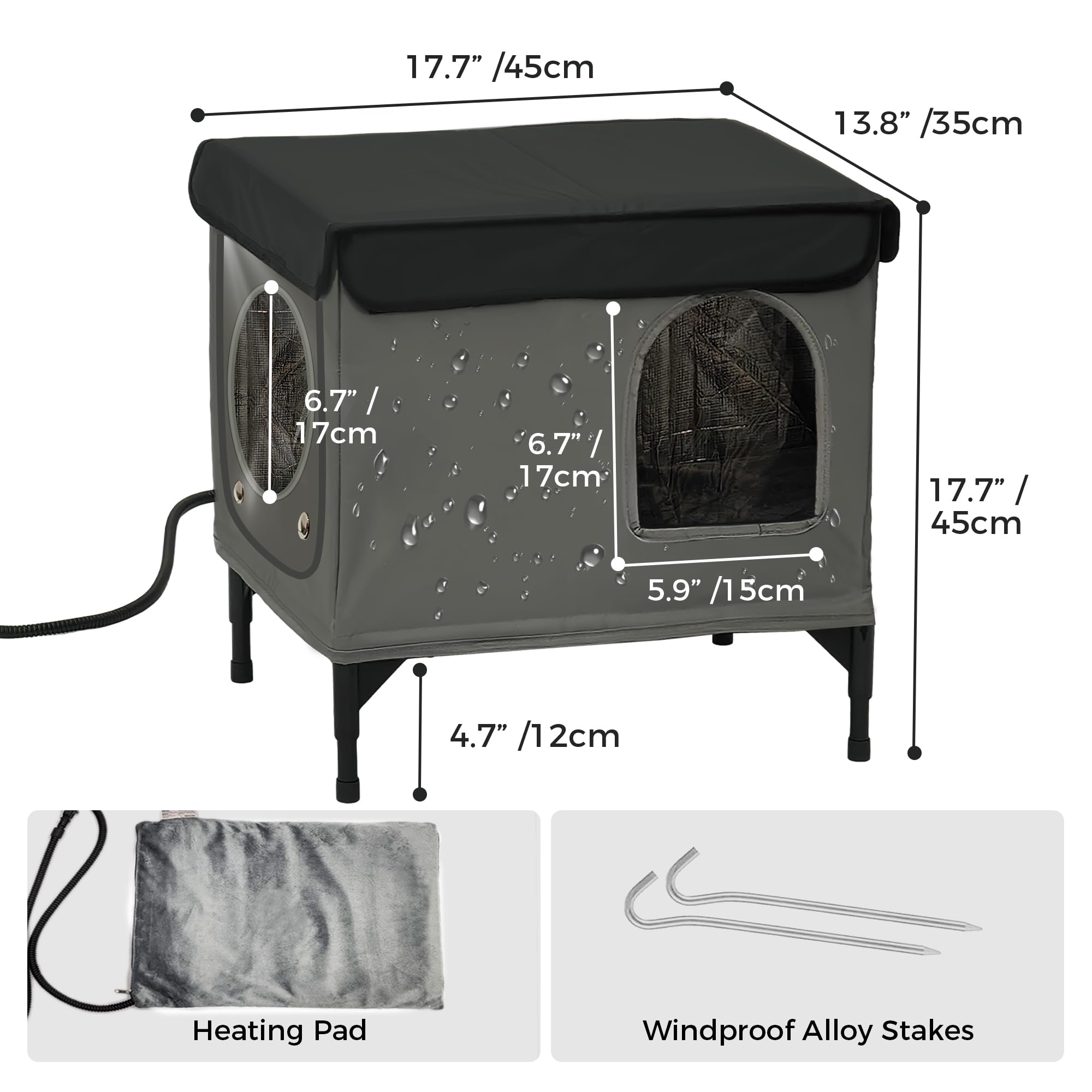 PAWPROVED raised feet design keeps interior dry in wet weather