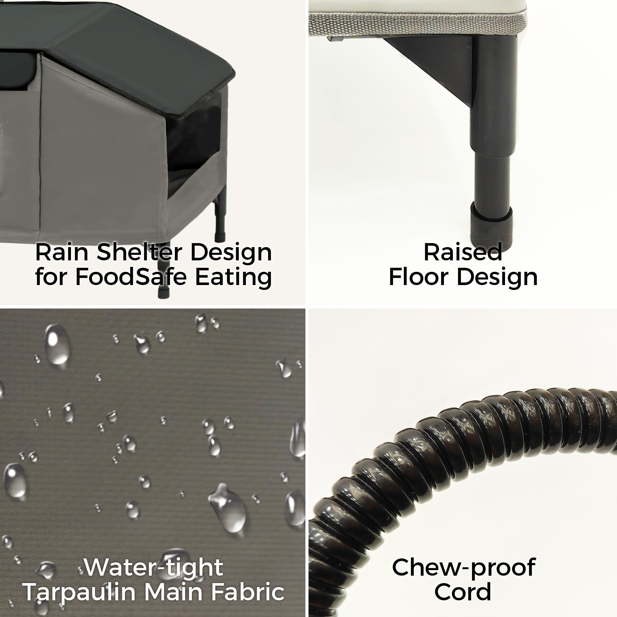 PAWPROVED raised feet emphasize elevated base to stay dry and mud-free.