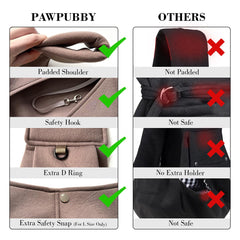 PAWPUBBY dog-cat carrier sling caramel L buckle close-up showing safety features.