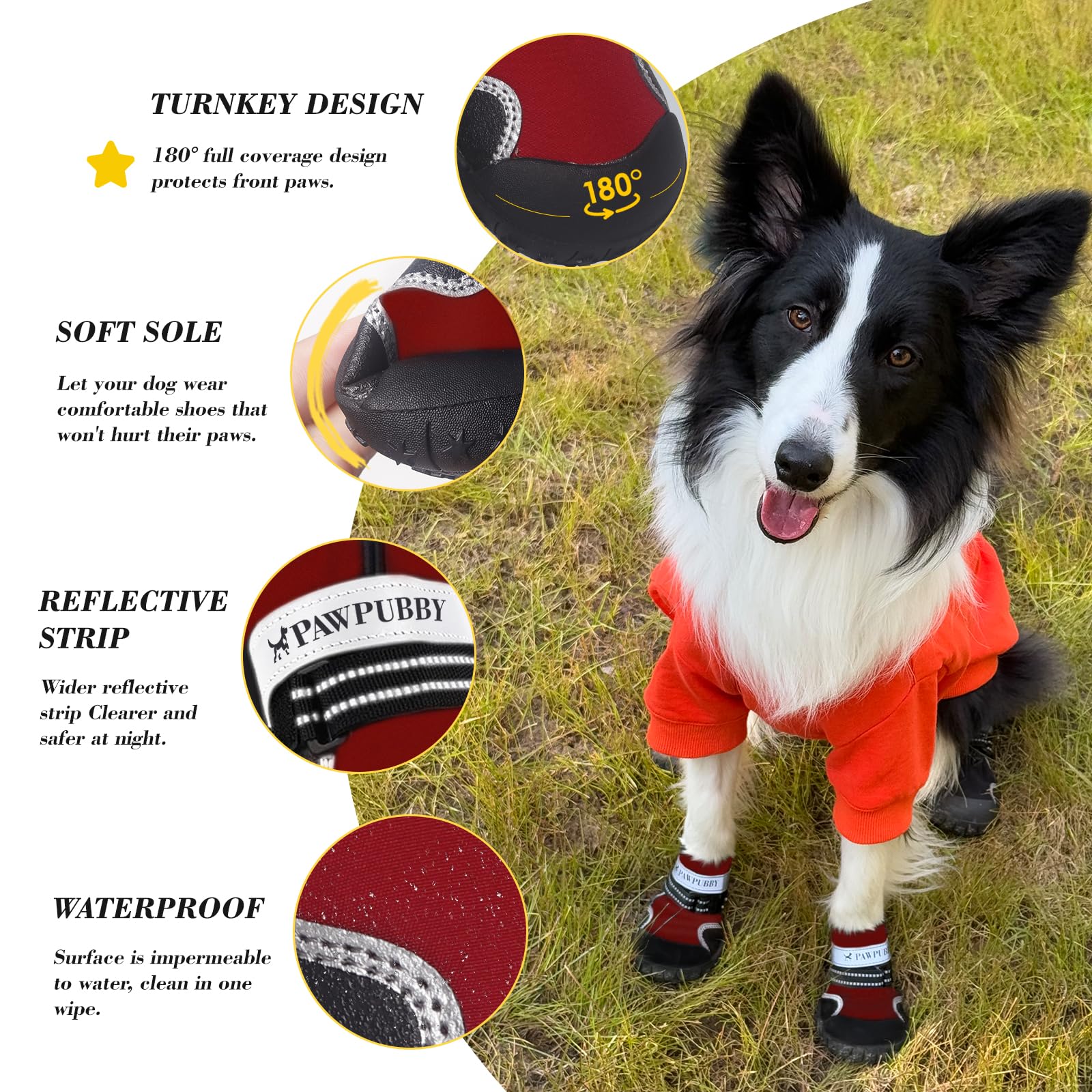PAWPUBBY dog shoes use waterproof material to keep paws dry during rainy walks.