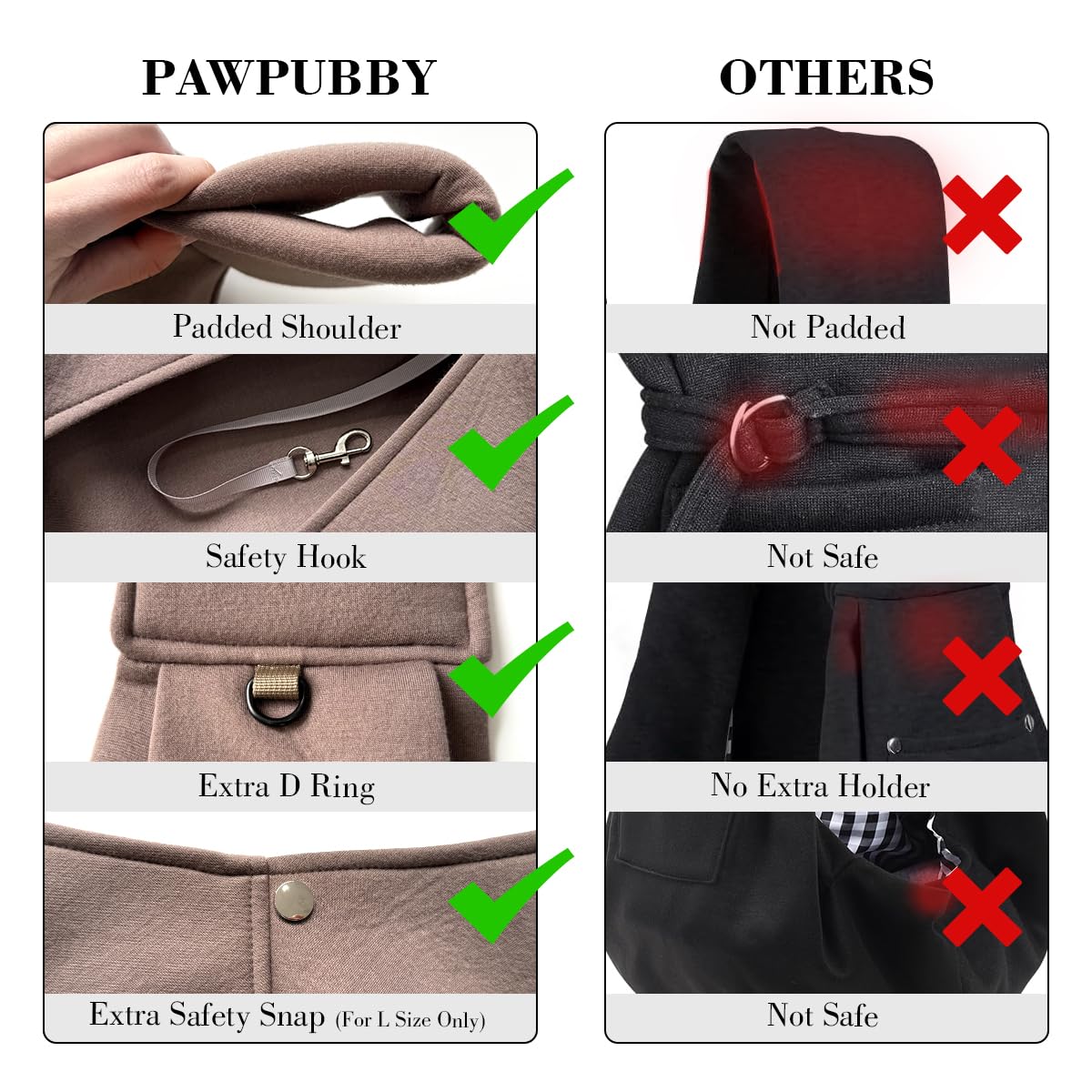 PAWPUBBY puppy carrier safety buckles prevent escapes during outdoor adventures.
